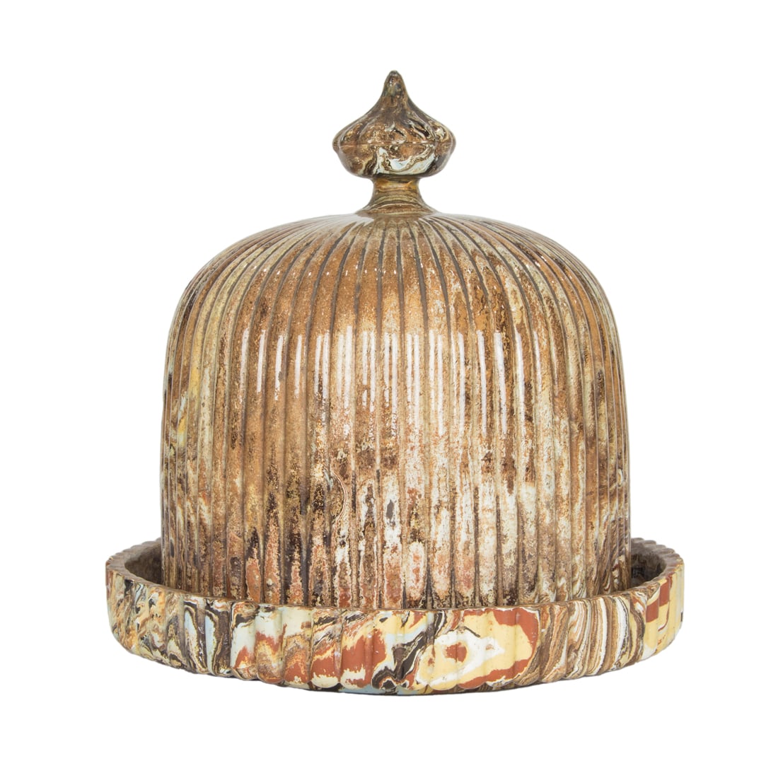 A Copeland & Garrett agateware pottery marbleized cheese dome and stand (1 of 4)
