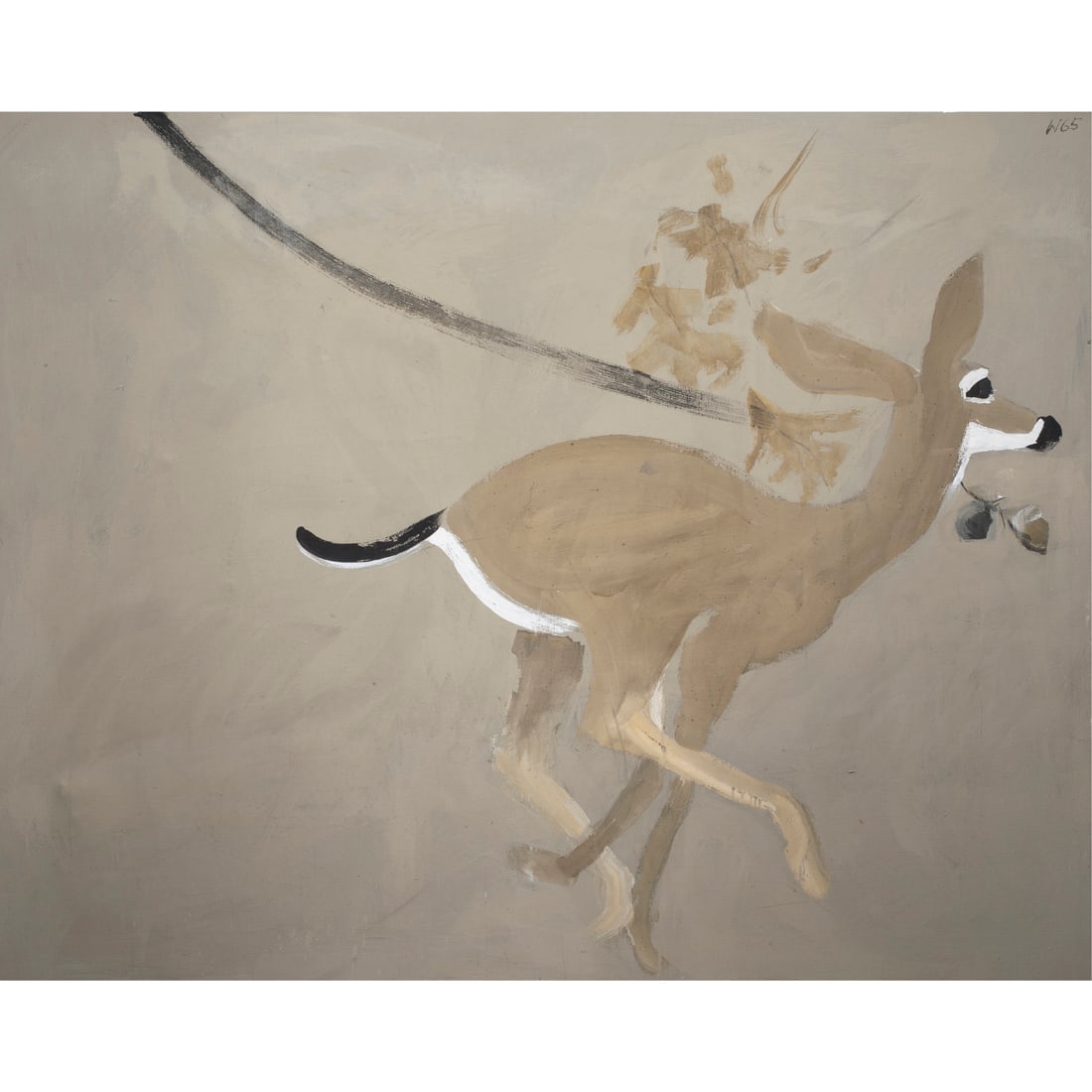 Painting, Bryan Wilson: Bryan Wilson (American, 1927-2002), "Doe Galloping," 1965, oil on canvas, initialed and dated upper right, signed, titled, and dated verso, canvas: 48.5"h x 60"w, overall (with frame): 50"h x 61.75"w