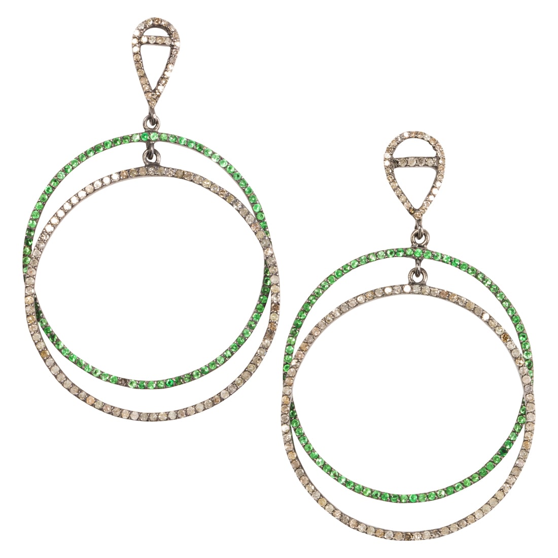 A pair of emerald, diamond and blackened silver earrings (1 of 1)