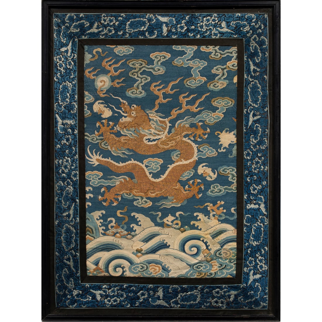 (lot of 2) Chinese silk 'dragon' textile fragments (1 of 2)