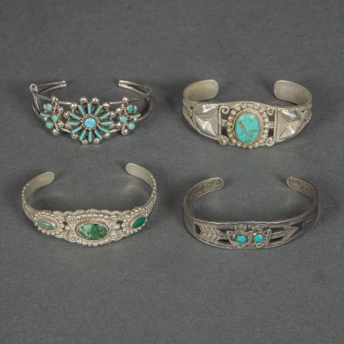 Four Native American turquoise sterling cuff bracelets (1 of 1)