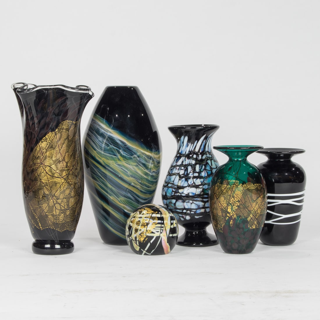 Five Nourot art glass vases and another (1 of 2)