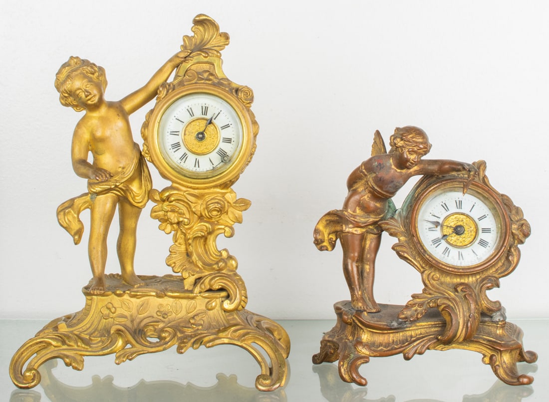 Two Rococo style gilt metal figural timepieces (1 of 1)