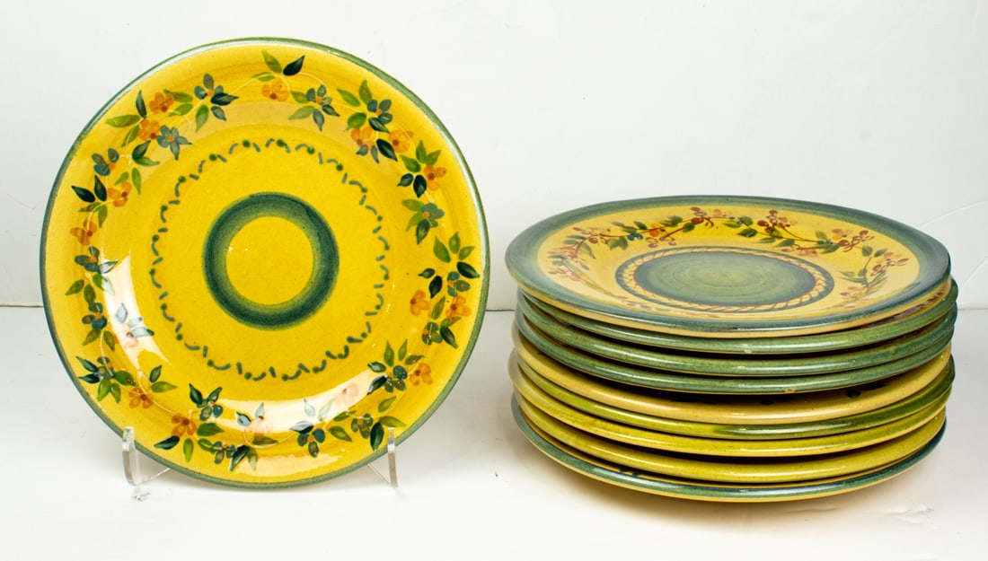 A set of ten Souleo Terre e Provence pottery dinner plates of chargers (1 of 1)