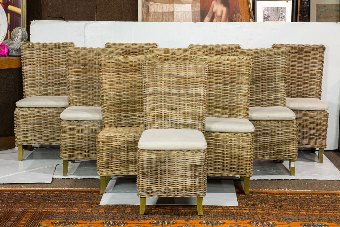 A set of ten Contemporary rattan dining chairs with slip seat cushion (1 of 3)