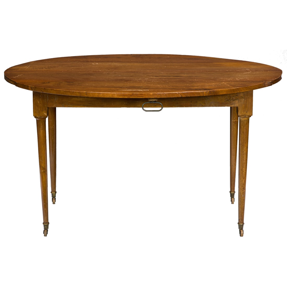 A Louis XVI style drop leaf table with scalloped ends, rising on tapering legs with casters (1 of 4)