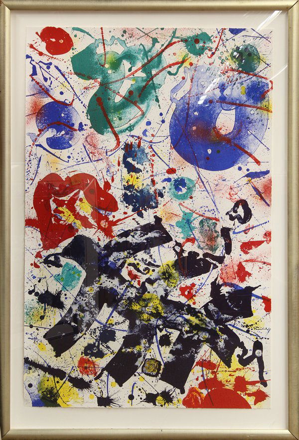 Lithograph, Sam Francis, Untitled: Framed color lithograph, Untitled, 1993, by Sam Francis (American, 1923-1994), signed ''Sam Francis'' lower left/center in pencil and inscribed ed. 37/50 lower left in pencil, published by The Litho S