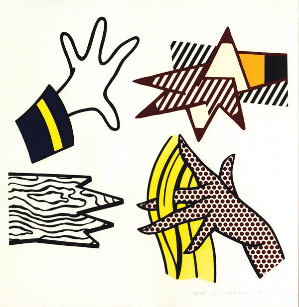Screenprint, Roy Lichtenstein, Hands: Framed lithograph and screenprint, ''Study of Hands,'' 1981, by Roy Lichtenstein (American, 1923-1997), pencil signed ''Roy Lichtenstein,'' numbered edition of 100, published by Castelli Graphics, ima