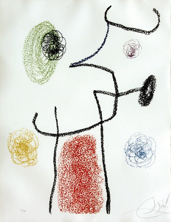 Lithograph, Joan Miro, Album 21: Framed color lithogaph on Arches paper, ''Album 21, Plate 4,'' 1978, by Joan Miro (Spanish/French, 1893-1983), pencil signed ''Miro'' lower right, pencil numbered edition of 75 lower right, published 