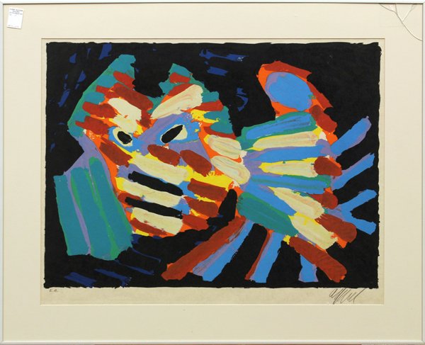 Lithograph, Karel Appel, Lion: Framed lithograph on japon paper, Lion, by Karel Appel (Dutch, 1921-2006), pencil signed ''Appel'' lower right, inscribed artist's proof lower left, image: 22''h x 29.75''w, overall: 31''h x 38.5''w
