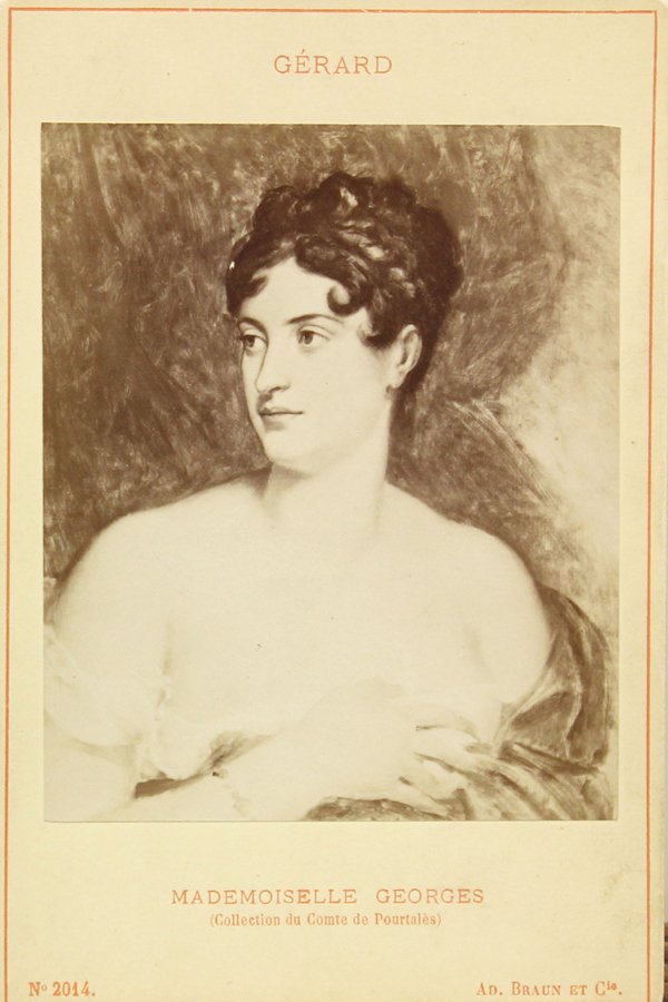 Photograph, Adolphe Braun, Madamoiselle Georges: Unframed gelatin silver print mounted on cardboard (cabinet card), ''Gerard: Portrait of Mademoiselle Georges,'' by Adolphe Braun (French, 1811-1877), card: 4.375''h x 3.625''w. Provenance: Deaccessio