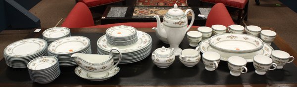 Wedgwood Hampshire table service: (lot of 78) Wedgwood ''Hampshire'' pattern dinner service including; 9 dinner plates 10.75'', 10 salad plates 8.25'', 10 bread & butter plates 6'', 10 soup bowls 8'', 10 fruit dishes 5'', 10 cups with