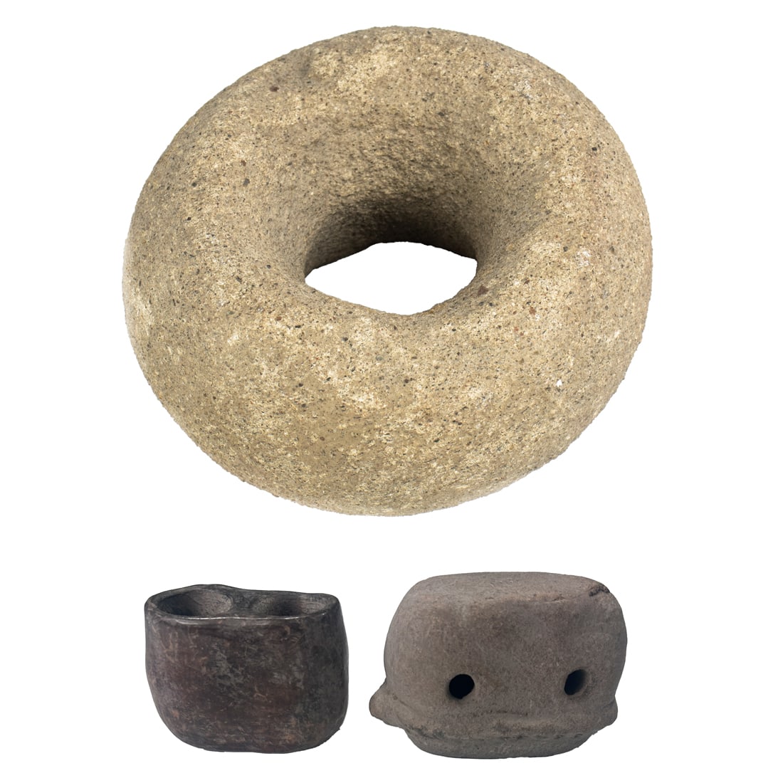 Three Pre Columbian stone or pottery items (1 of 6)