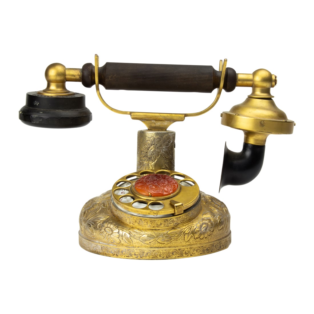 An American silver-gilt and hardstone-mounted telephone, the case by Bensabott, Chicago (1 of 3)