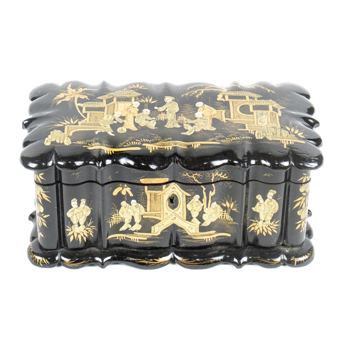 A Chinese export style black lacquered tea caddy (1 of 6)