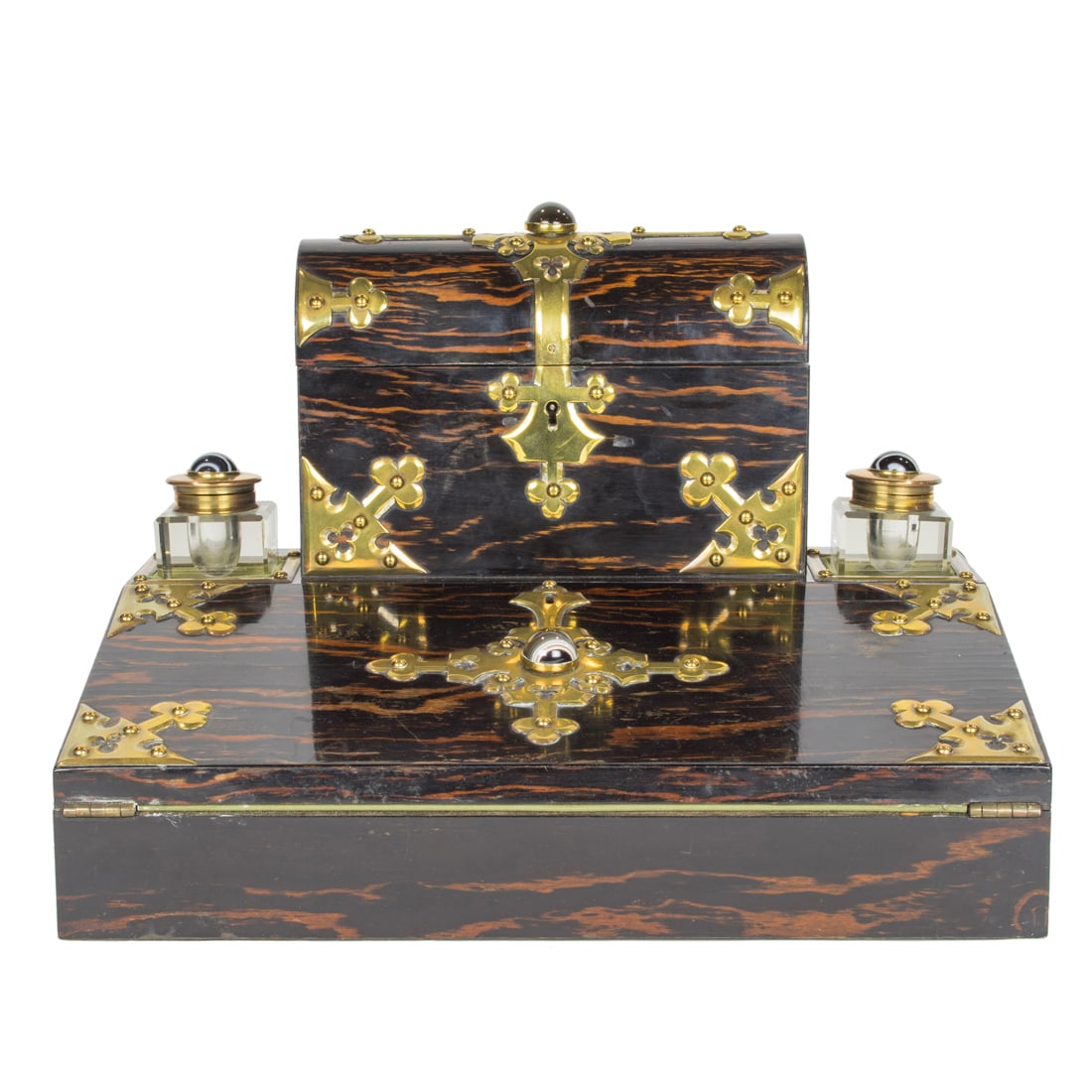 An English brass bound coromandel and agate mounted lap desk (1 of 4)