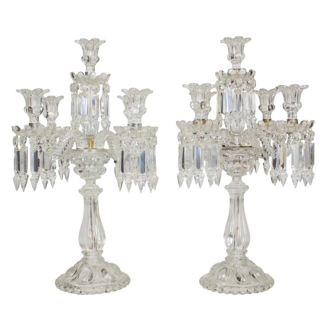 A pair of Baccarat molded and cut glass five light candelabra in the Medallion pattern (1 of 3)