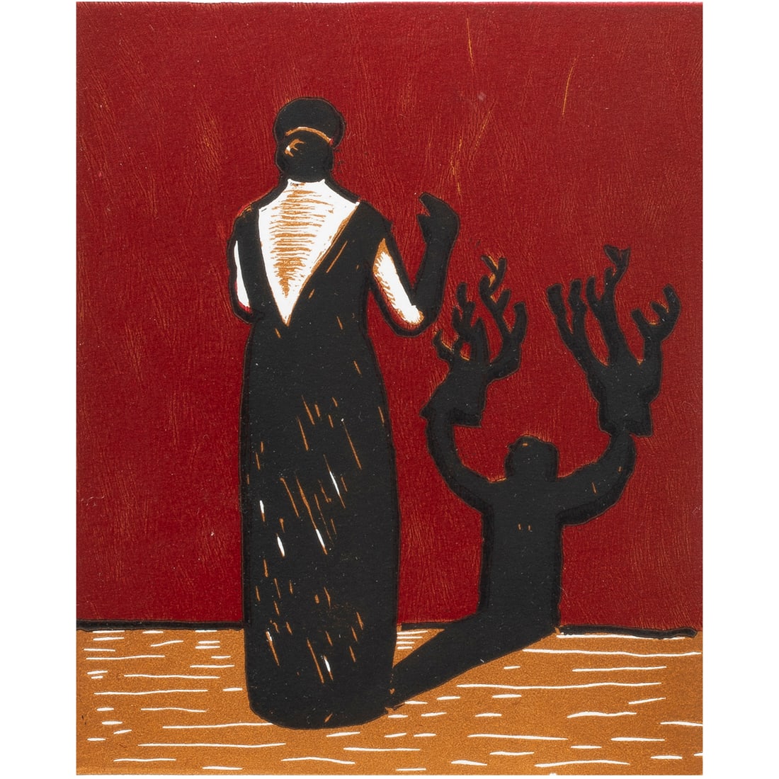 Print, Gronk (Glugio Nicandro): Gronk (Glugio Nicandro), (American, b. 1954), "Echo," 1995, woodcut, pencil signed and dated lower right, titled lower center, edition 1/30, image: 6"h x 4.75"w, overall (with frame): 14.25"h x 13.25"