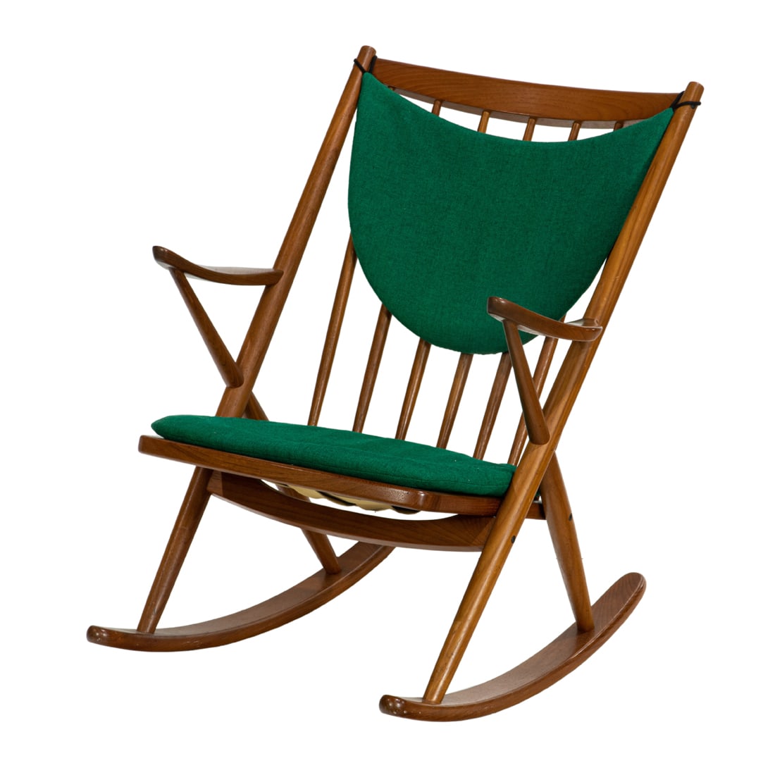 A Danish Modern Bramin teak rocking chair designed by Frank Reenskaug: A Danish Modern Bramin teak rocking chair designed by Frank Reenskaug, 34.5"h x 26"w
