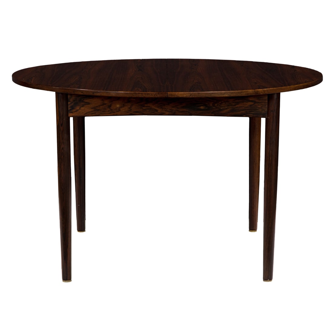 A Danish Arne Vodder rosewood dining table: A Danish Arne Vodder for Sibast rosewood dining table, the oval table expandable with two inset 15"w leaves, overall 28.5"h x 77"w x 47.5"d