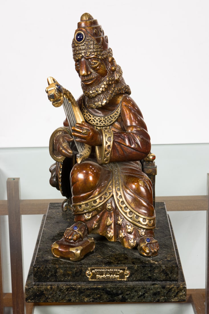 A Frank Meisler (Israeli, 1929-2018) precious stone inset patinated bronze figure of King David (1 of 6)