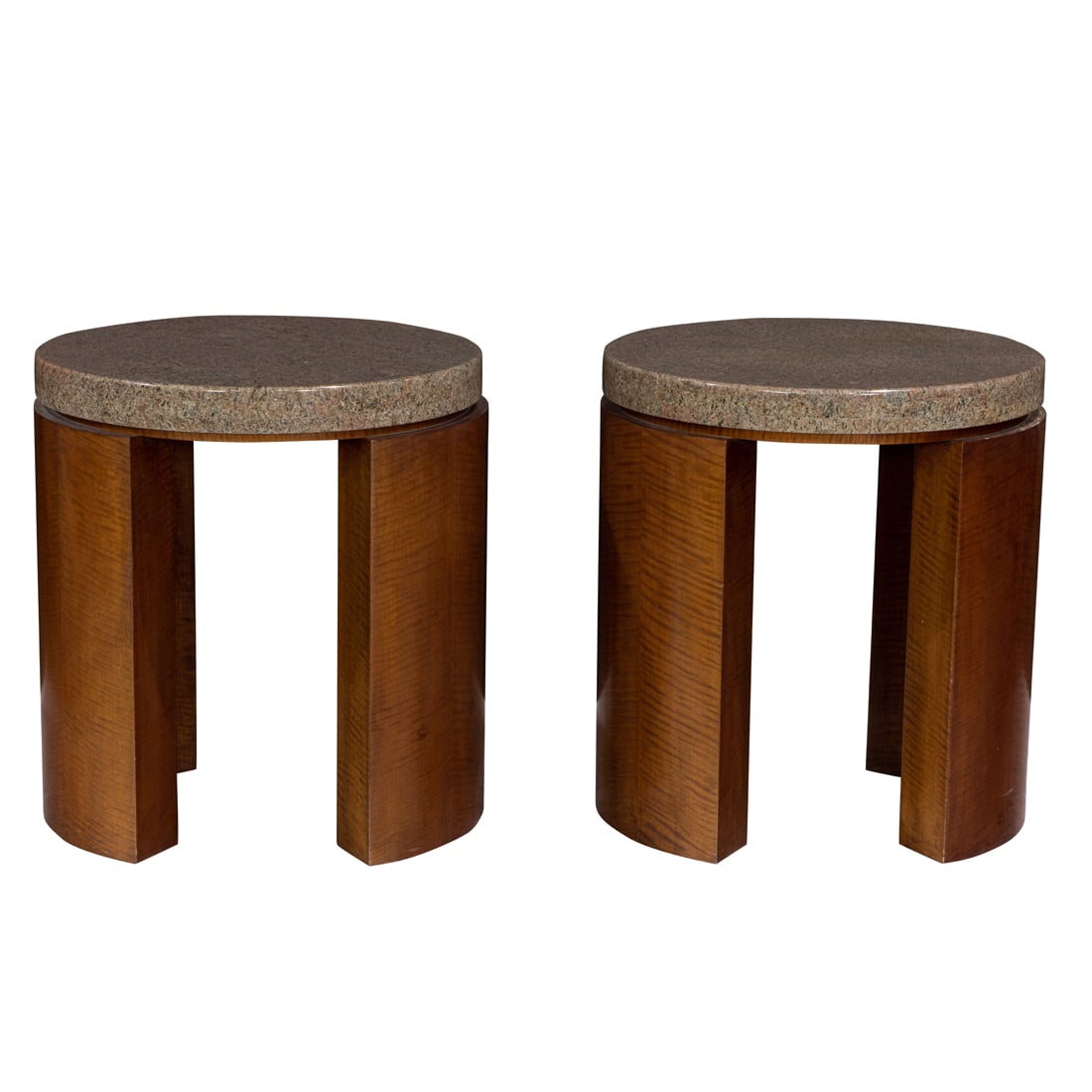 A pair of Contemporary granite and wood round side tables (1 of 3)