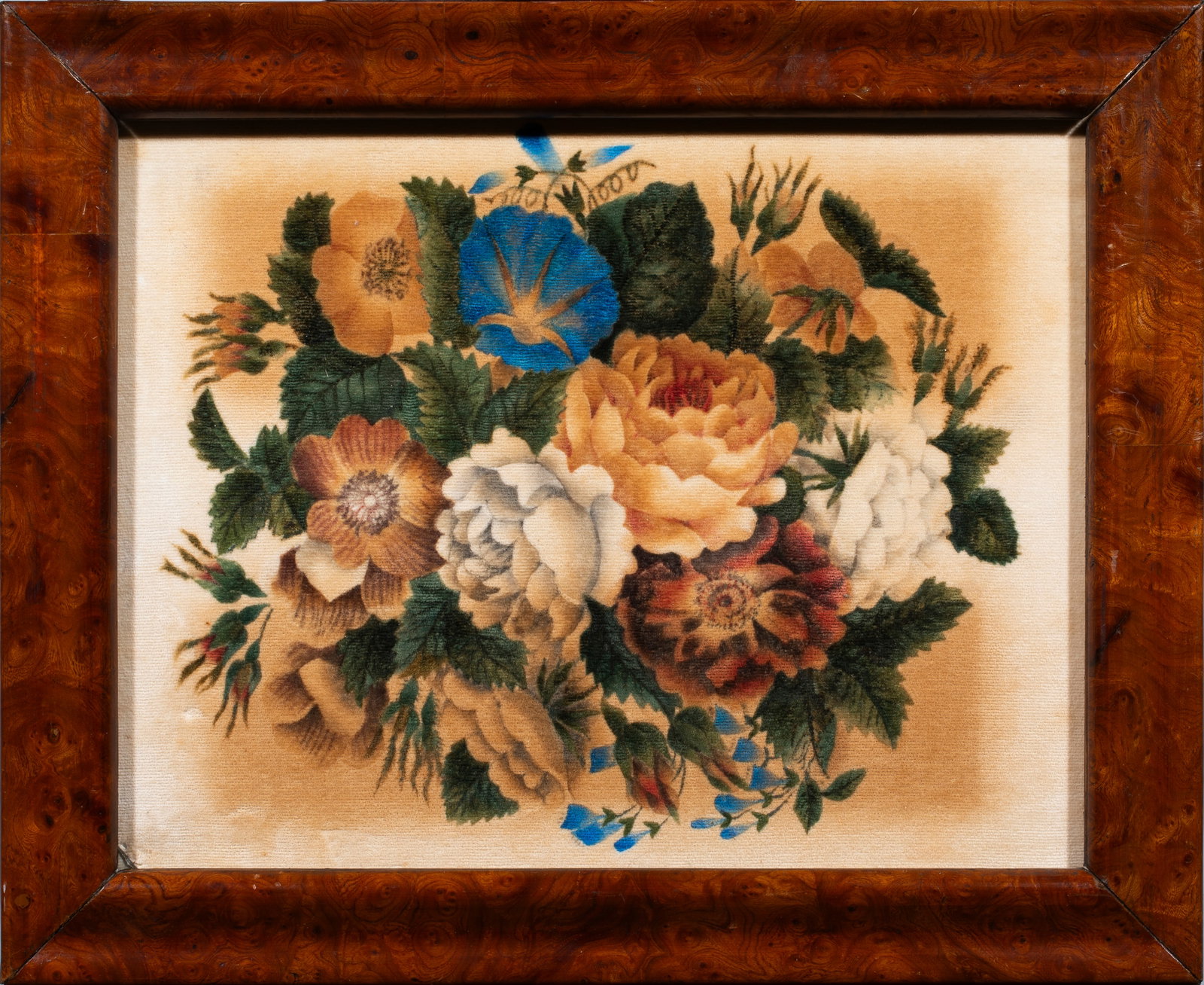 Fabric, American School (20th century): American School (20th century), Floral Velveteen Fabric, overall (with frame): 15"h x 18.5"w