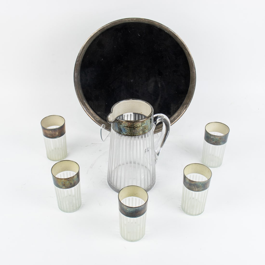 A Gorham sterling rimmed tray and Art Deco lemonade set (1 of 1)