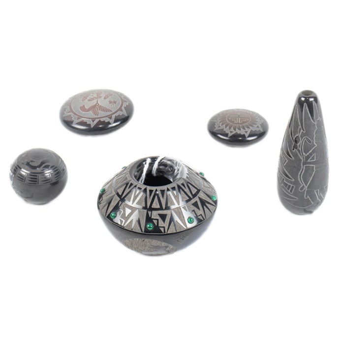 A group of five Santa Clara pottery miniature jars (1 of 10)