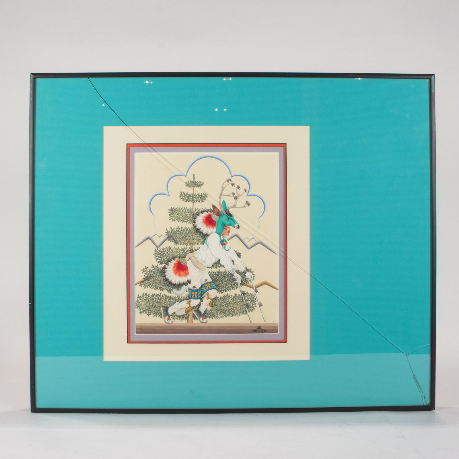 Deer Dancer, Raphael Medina, 1962, Gouache on paper, signed and dated '62, R: Deer Dancer, Raphael Medina, 1962, Gouache on paper, signed and dated '62, R. Medina, image size 12"h x 9"w, overall 21.5'h x 25.75"w