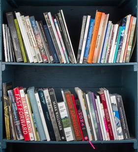 Two shelves of art books: Two shelves of art books, including 'Matthew Day Jackson: Total Accomplishment'; 'Zeng Fanzhi: Every Mark Its Mask'; Andreas Gursky'; ' Robert Gober: The Heart is Not a Metaphor'; 'The Art of Richard