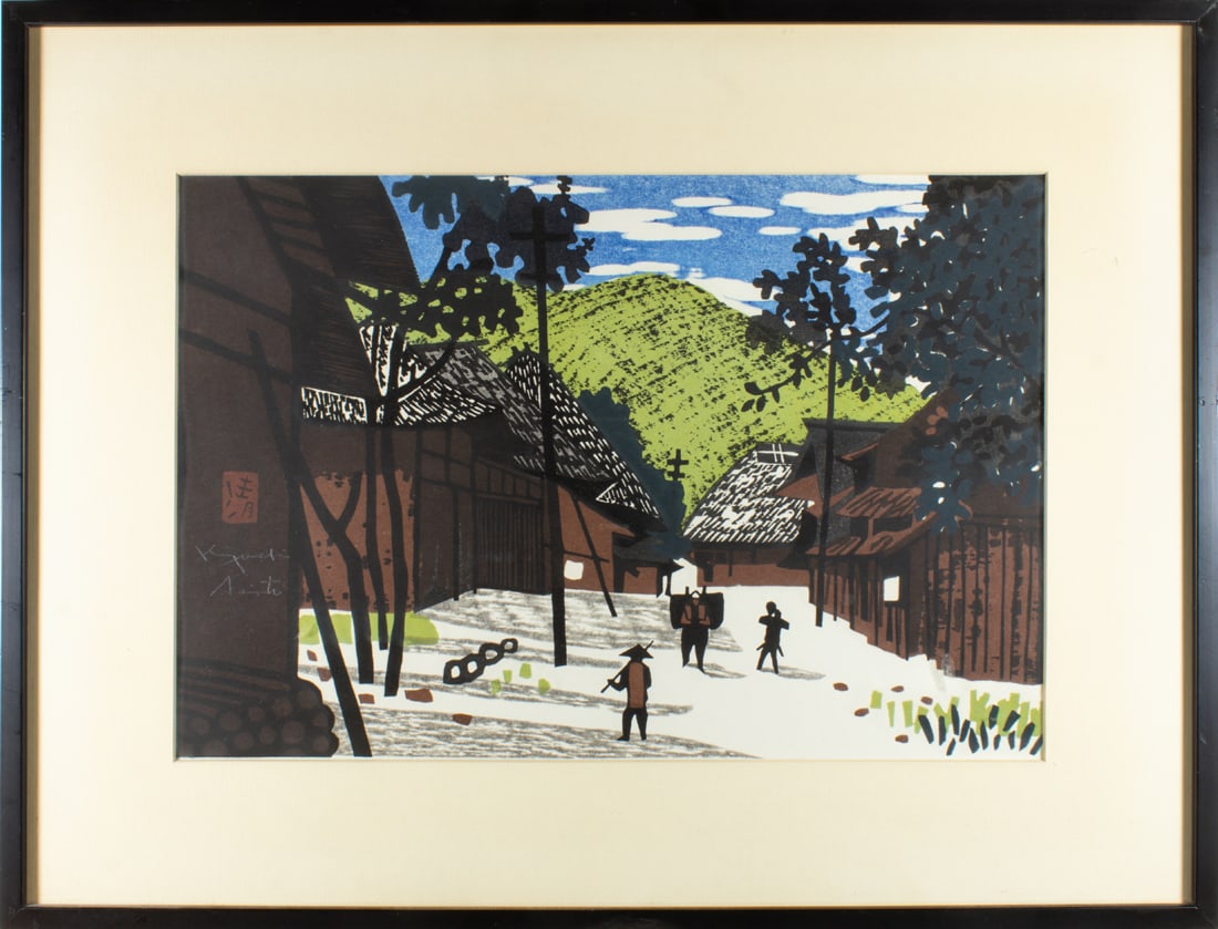 Kiyoshi Saito - Summer in Aizu: Kiyoshi Saito - Summer in Aizu. Woodblock print, pencil signed and with artist seal, framed and glazed, 9.5"h x 14.25"w.