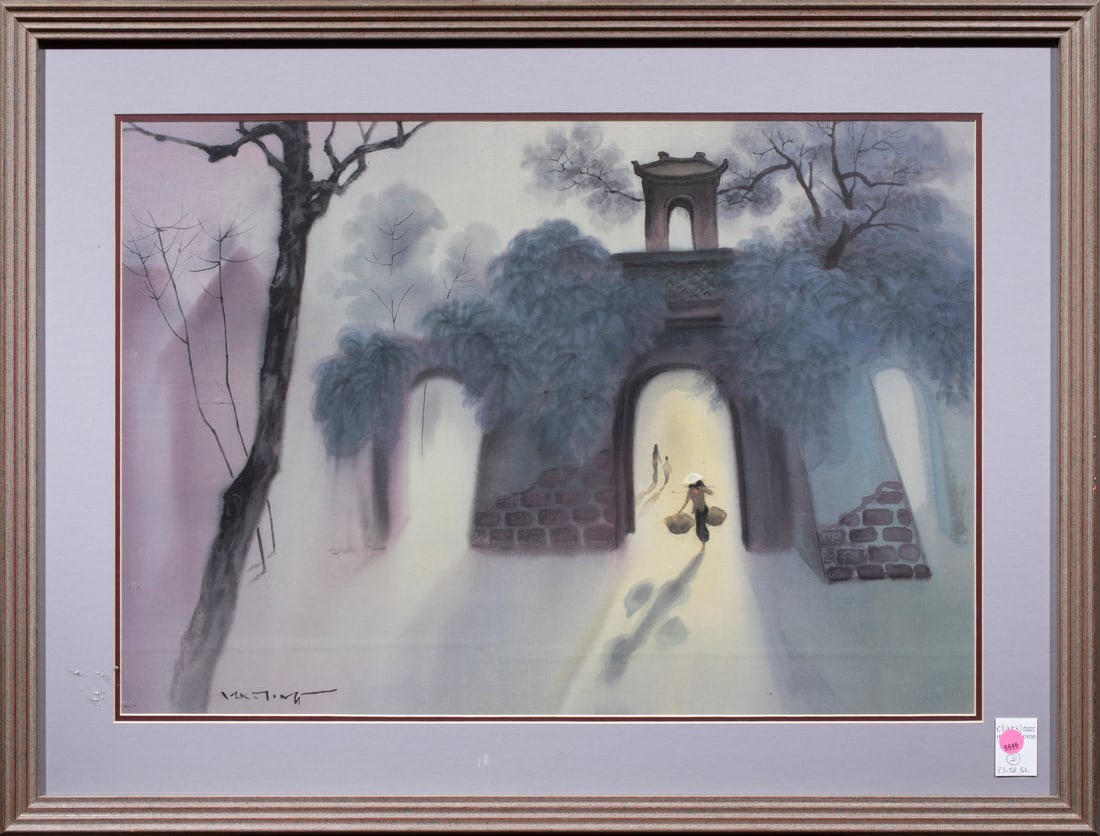 (lot of 2) Vietnamese school paintings: (lot of 2) Vietnamese school paintings. Each gouache on paper, signed, framed and glazed, 18"h x 26"w and 11.75"h x 15.5"w.