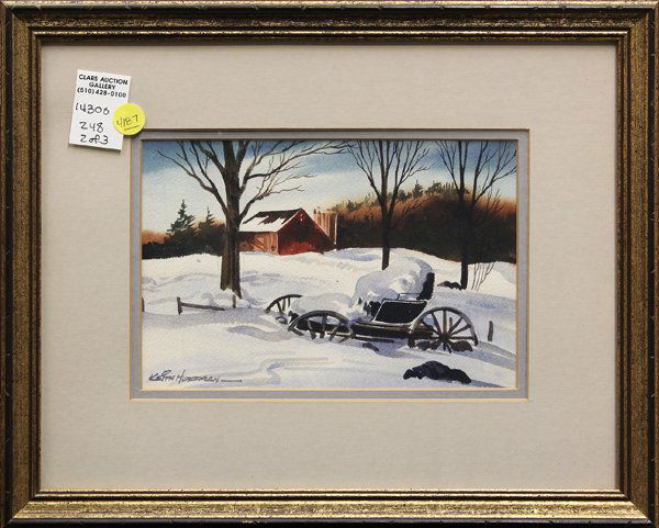 Watercolors, Keith Hoffman, Winter Landscapes: Set of three framed watercolors, Winter Barn Scenes, by Keith Hoffman (American, 20th century), each signed, overall: 12.5''h x 15''w each