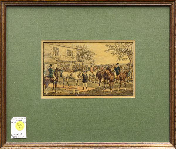 Lithographs, British School, 19th c., Equestrian: (lot of 2) Framed color lithographs, Hunting and Equestrian scenes, British School (19th century), overall: 12.25''h x 14.25''w