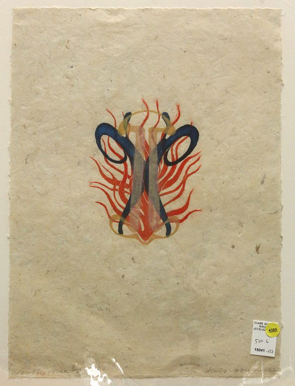 Woodcuts, Steven Sorman, In Silence: (Lot of 6) Unframed color woodcuts on hand-made paper, In Silence Series, 2002, by Steven Sorman (American, b. 1948), each pencil signed, titled, and numbered editions of 8 at lower paper edge, paper: