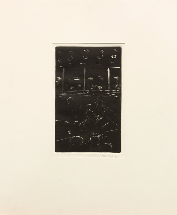 Monotype, Matt Phillips, Night Game: Unframed (matted) monotype, Night Game, 2001, by Matt Phillips (American, Contemporary), pencil signed and dated lower right, overall: 24''h x 20''w