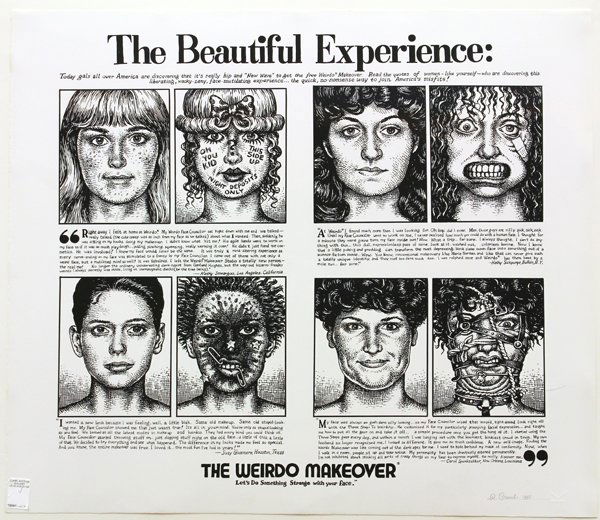 Silkscreen, Robert Crumb, Weirdo Makeover: Unframe silkscreen, ''Weirdo Makeover,'' 1983, by Robert Crumb (American/French, b. 1943), pencil signed and dated ''R. Crumb, 1983'' lower right, paper: 29.75''h x 34.5''w