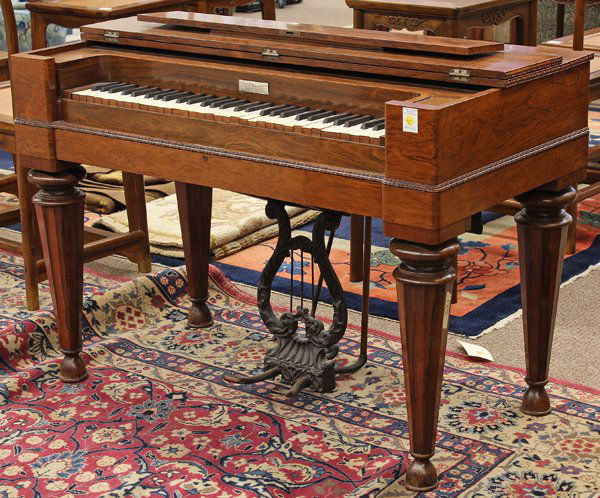George A Prince Melodian: Victorian rosewood melodian, Buffalo New York circa 1860, executed by George A. Prince & Co., the diminutive case having a highly figured case and rising on faceted legs ending on dome feet, 31''h x 4
