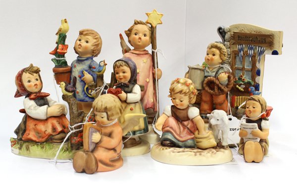 Hummels: (lot of 21) Hummels consisting of Hummelscapes including ''The Wonders Of Spring'' ''Bier Garten'' and ''Seeds Of Friendship''; ''Max & Moritz'' ''Horse Trainer'' ''May Dance'' ''Spring Sowing'' ''Fro