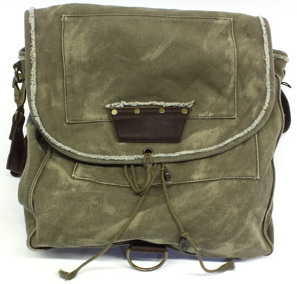 Juicy Couture Messenger Bag: Juicy Couture green canvas messenger bag with leather fittings