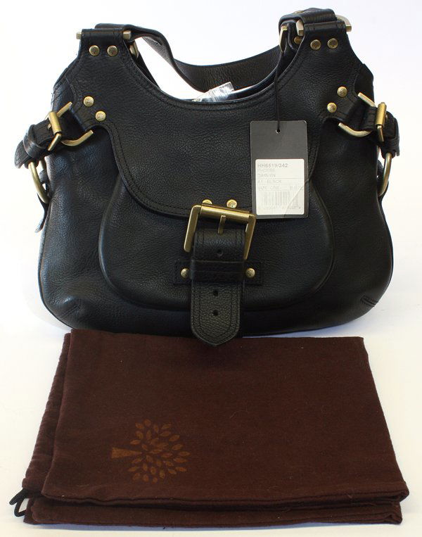 Mulberry Black Leather Hand bag: Mulberry black leather hand bag, height to top of handle: 18''