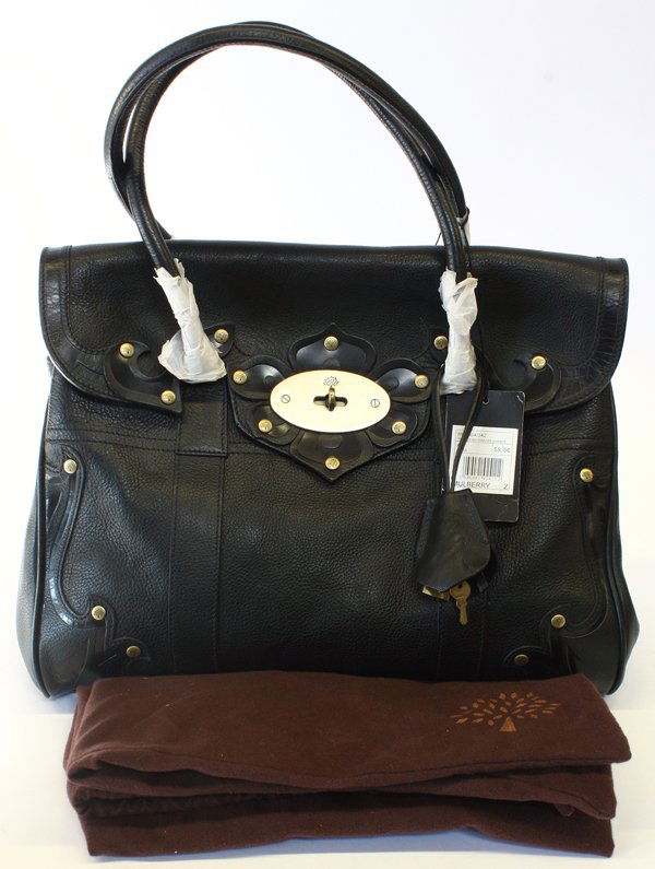 Mulberry Black Leather Handbag: Mulberry black leather ladies handbag, height to top of handle, 17.5''