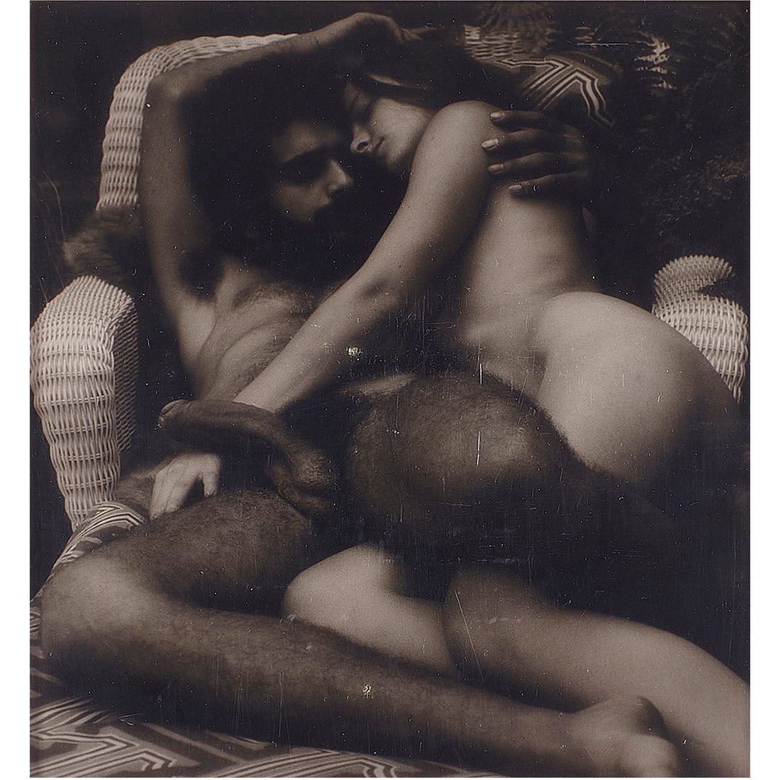 Photograph, Susan Copen Oken: Susan Copen Oken (American, b. 1941), Reclining Nude Couple, gelatin silver print, signed lower right (on mat), sight: 9.5"h x 8.5"w, overall (with plexibox frame): 21.25"h x 16.25"w x 1.5"d. Provenan