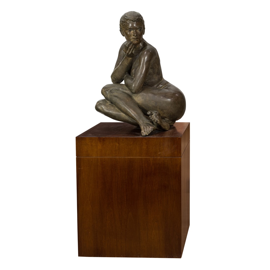 Sculpture, Eric Goulder: Eric Goulder (American, b. 1954), "The Woman," 1991, bronze sculpture, signed on bottom of foot and hair band, edition 1/5, sculpture: 32"h x 21"w x 23"d, overall (with base): 65"h x 26"w x 26"d. Prov