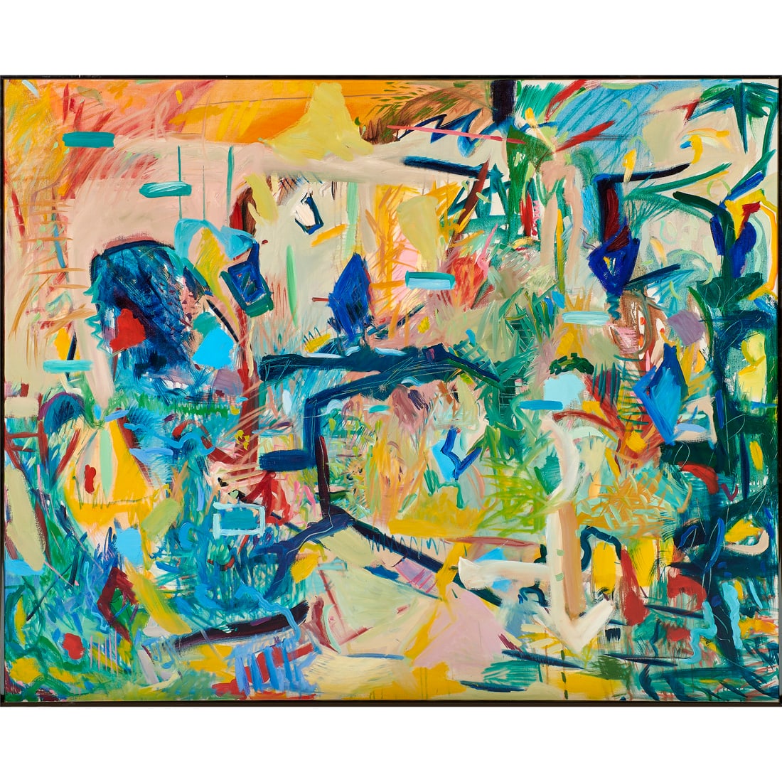 Painting, Adrienne Harkins Lebowitz: Adrienne Harkins Lebowitz (American, 20th century), "Simple Simon meets the Pie Man," oil on canvas, signed and titled verso, canvas: 59"h x 46.75"w, overall (with frame): 60.25"h x 48.25"w