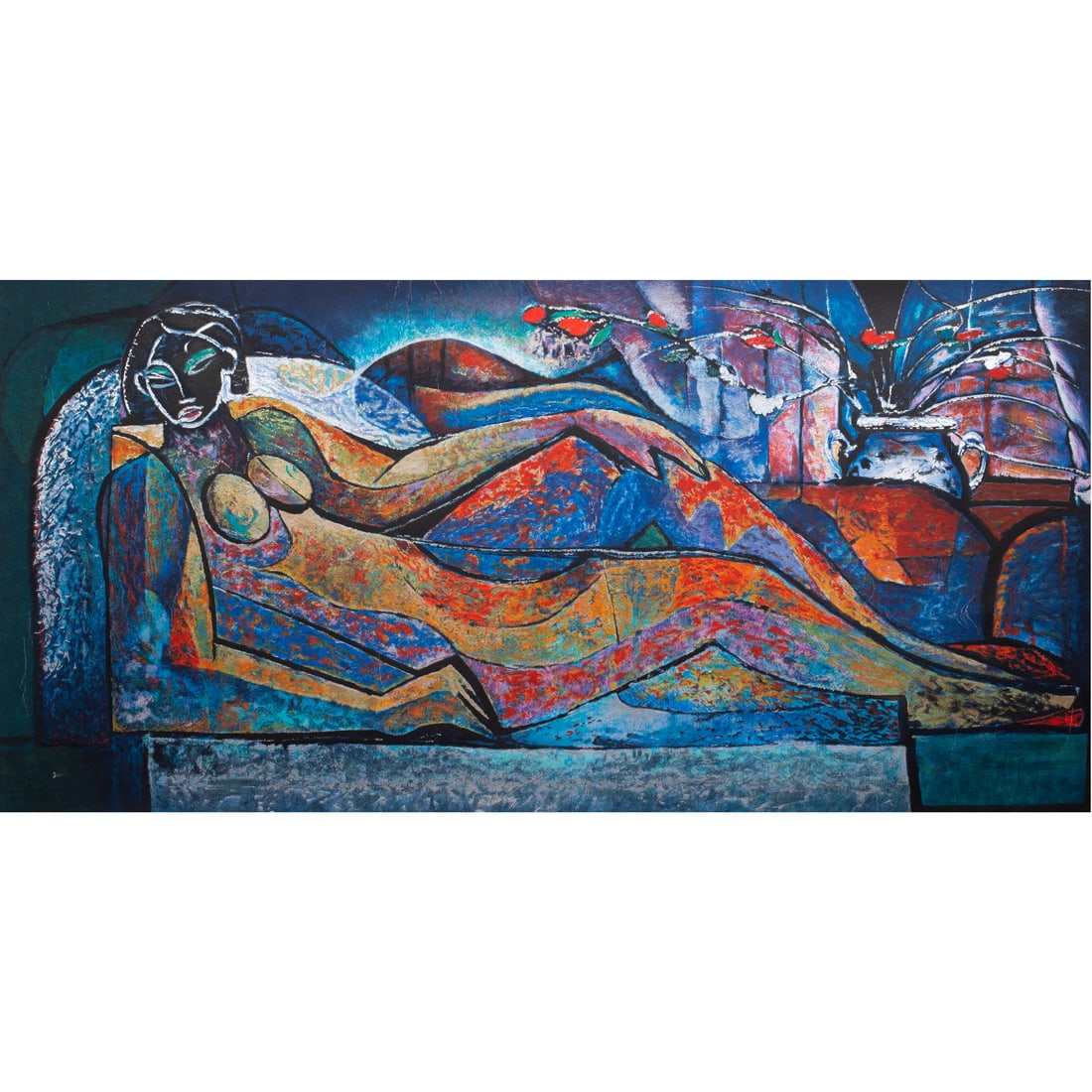 Print, William Tolliver: William Tolliver (American, 1951-2000), "Reclining Nude," serigraph, pencil signed lower right, titled lower center, edition A/P 18/35, image: 20"h x 40"w, sheet (unframed): 27"h x 46"w
