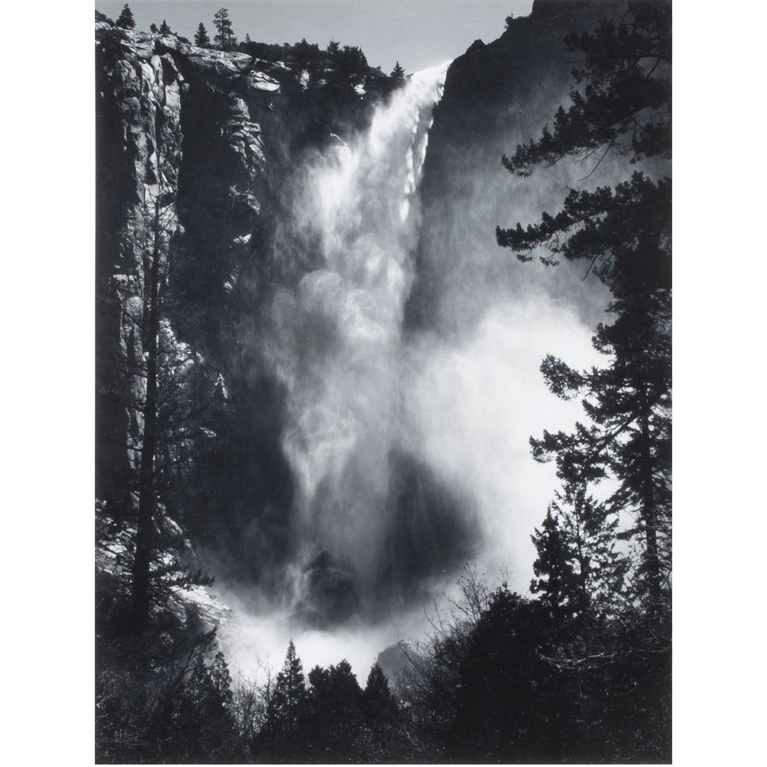 Photograph, Ansel Adams: Ansel Adams (American, 1902-1984), Bridalveil Fall, gelatin silver print, signed lower right, "Special Edition Fine Prints Photographs of Yosemite" stamp verso with "print 203 of S.E.Y. No. 2" verso, 