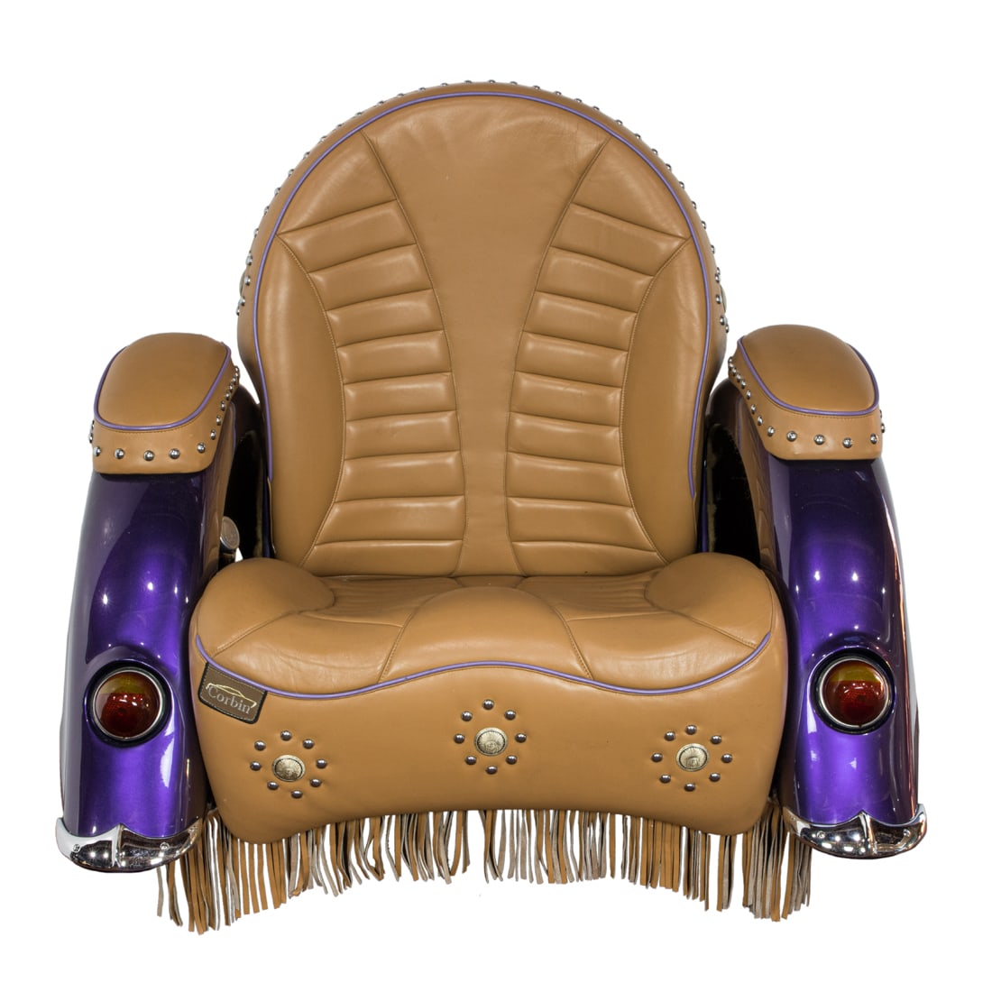 Mike Corbin, recliner: Mike Corbin, recliner Corbin Seats and Saddles, USA, fiberglass, leather, chrome, metal lever and electric lights, overall 35"h x 40"w x 36"d