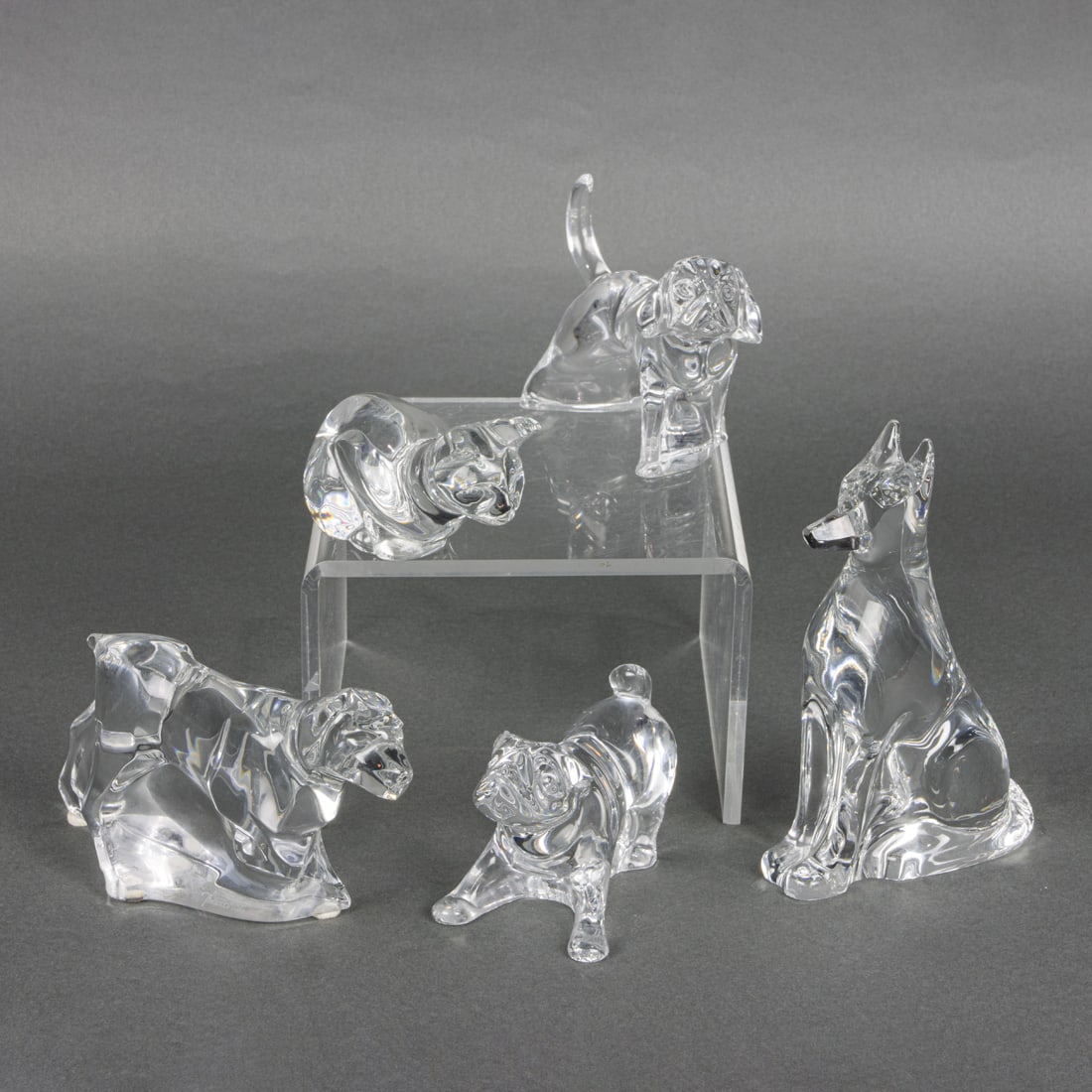 A group of five Baccarat glass dogs or cats (1 of 6)